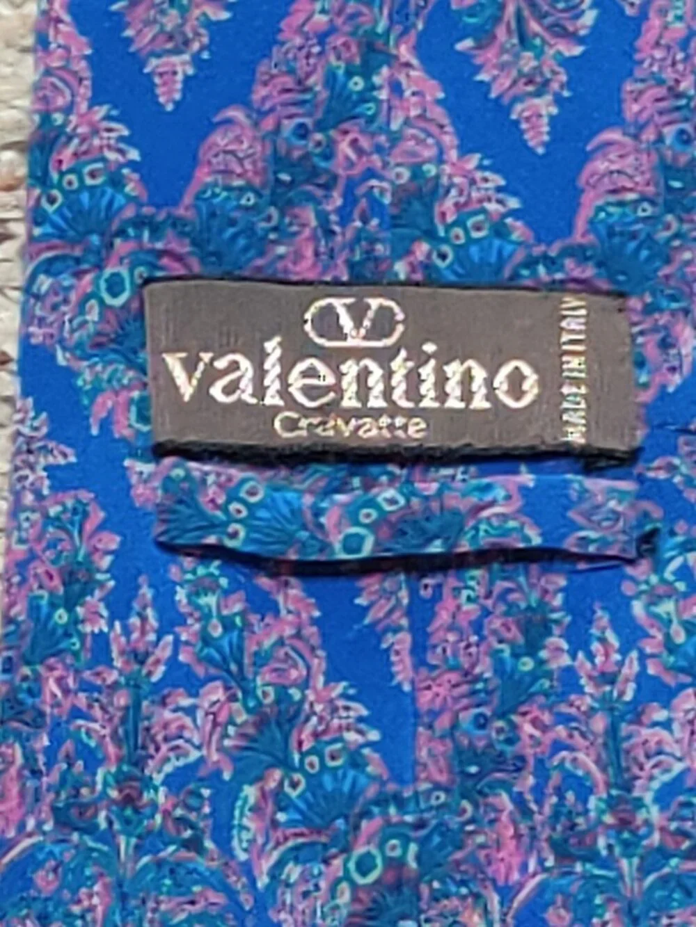 Valentino Garavani Tie Vintage Silk Blue Pink Paisley Damask Floral Italy Made
